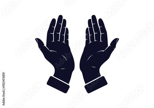Two dark blue open palms up with cuffed wrists silhouette hands cuffs