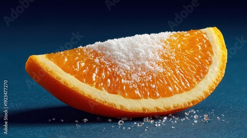 Wallpaper Mural Macro View of Sliced Orange with Sugar Sprinkle on Deep Blue Surface Showing Sweetness and Sharpness with Grainy Texture and Bright Lighting Torontodigital.ca