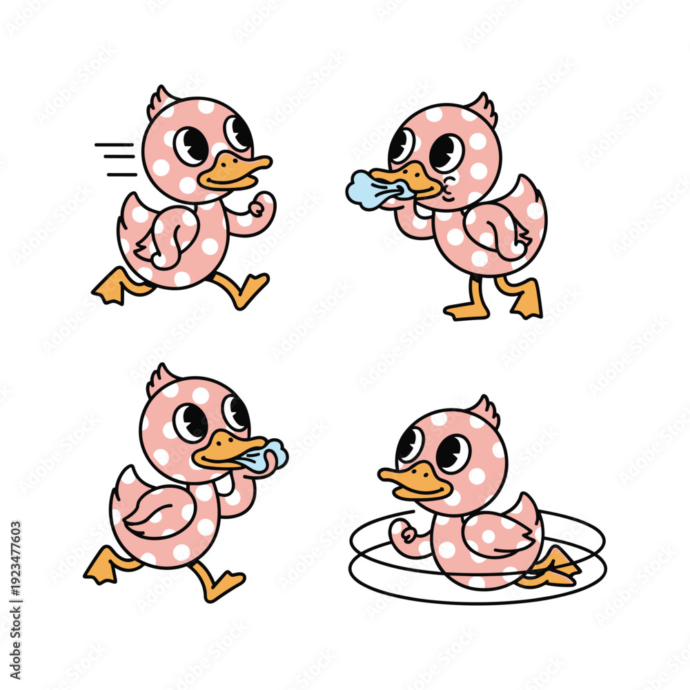 Obraz premium Cartoon duck exercising and relaxing in a minimalist style with copy space