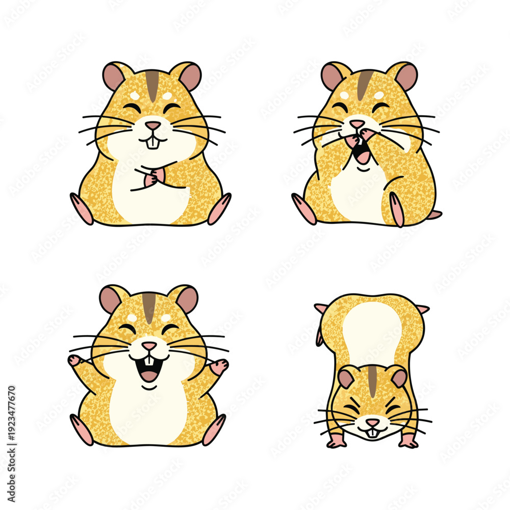 Fototapeta premium Cartoon hamster set with different emotions on white background
