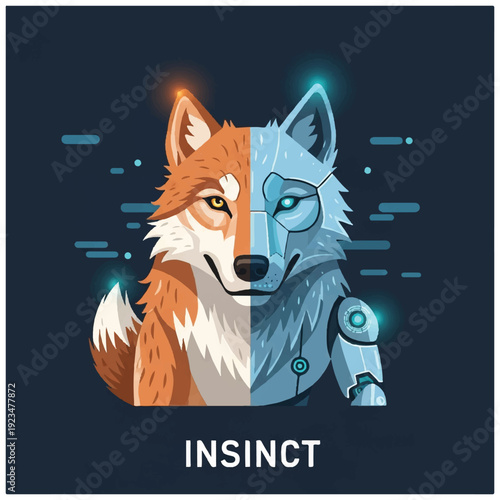 Cyborg Wolf Head with Glowing Eyes.