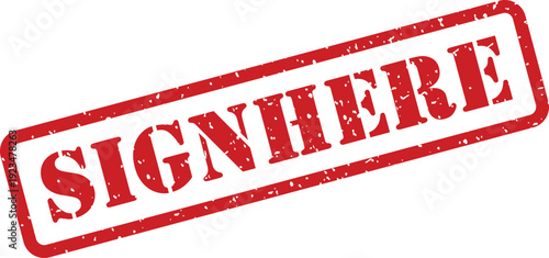 Red grunge textured rubber stamp displaying the German word SIGNIERE diagonally on a clean white background