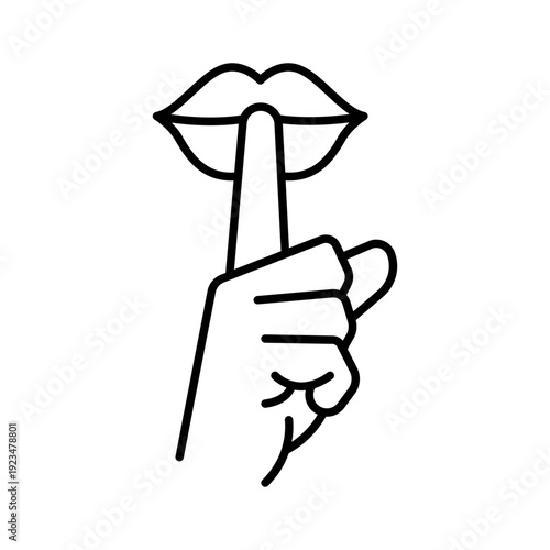 Silent and quite zone sign. Please do quite icon. Woman lips with finger showing silence sign. Do not disturb can be used for library infographic symbol. Vector illustration. 