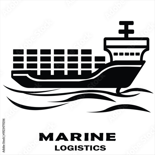 Modern black and white vector logo for marine logistics and shipping business