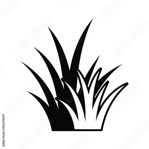 Black and white graphic of grass or reeds in a pot