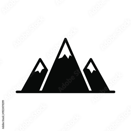 Three mountains with snow-capped peaks, simple black silhouette
