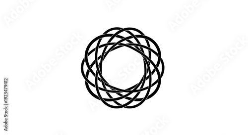 Black geometric circular woven design pattern.