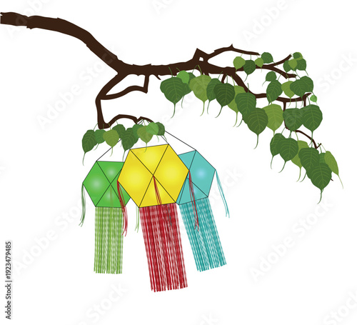 vesak day bodhi tree branch and lanterns