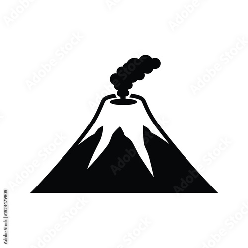 Black silhouette of a volcano erupting with smoke