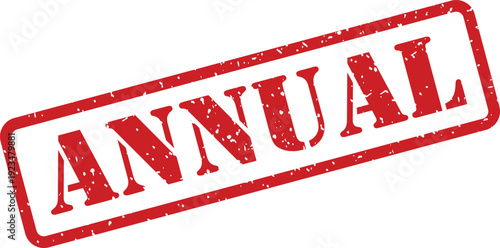 Red rectangular grunge style rubber stamp featuring the word annual on a simple white background