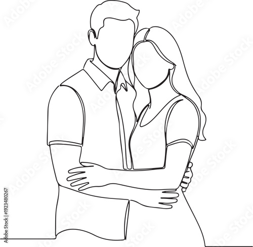 Black line of a man and woman embracing line black and white couple faceless