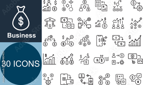 Business and finance line icons set vector illustration management money income strategy