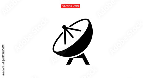 Black Satellite Dish Icon Illustration.