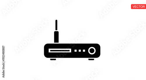 Black wireless router with antenna.