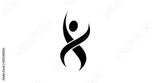 Black silhouette of dancing human figure.