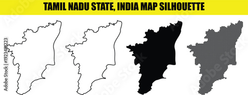 Tableau sur toile Tamil nadu state india map silhouette white outline filled and dotted representa