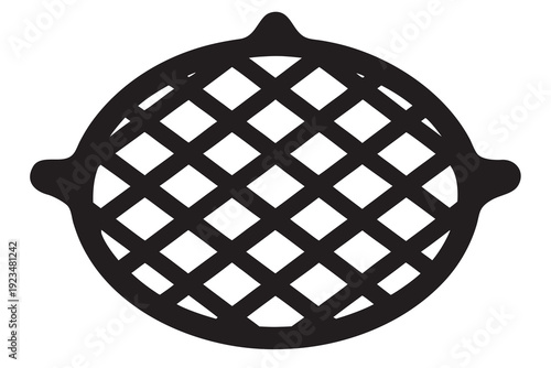 A black silhouette of a round grill or cooking grate with a lattice pattern