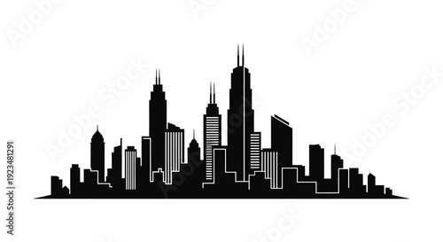 Chicago city skyline silhouette illustration.