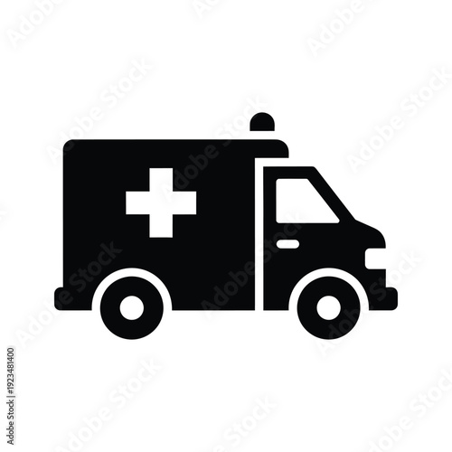 Black silhouette of an ambulance with a red cross on the side.