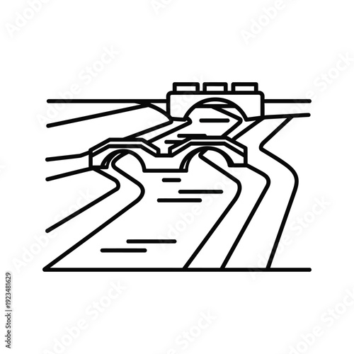 Highway interchange with bridge, simple black and white line drawing