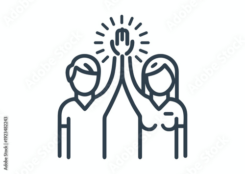 Man and woman holding hands raised up, illustration vector logo