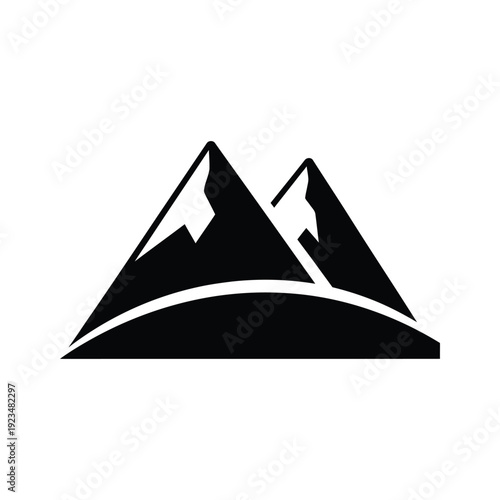 Black silhouette of two mountain peaks against a white background