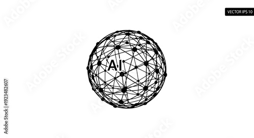 Black AI Network Globe Icon.