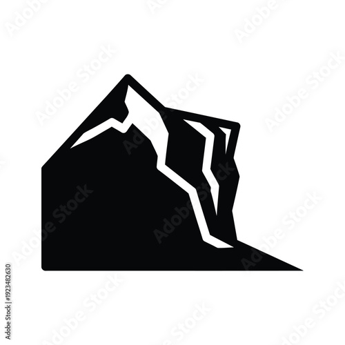 Black silhouette of a mountain peak on white background