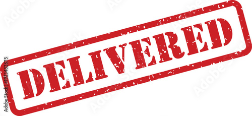 Red rubber stamp with the prominent word DELIVERED clearly visible against a plain white surface