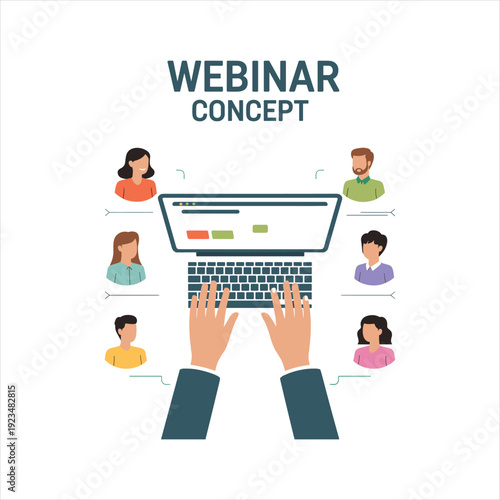 Webinar Concept Illustration with Online Meeting, Remote Team Communication and Virtual Conference