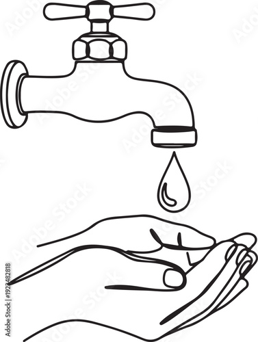 Hand under faucet with single water droplet washing hygiene
