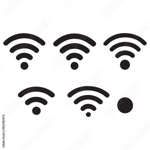 Wireless Wi-Fi Icon Vector Set for Internet and Network Signals, simple flat illustrations on a white background.