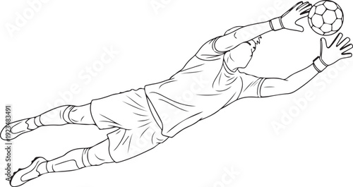 Soccer goalkeeper diving to catch ball catching