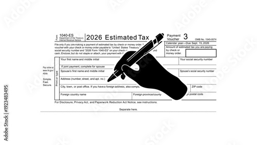 fill out Form 1040-ES, black isolated silhouette
