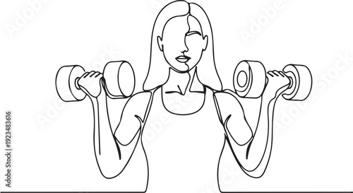 Woman lifting dumbbells line fitness exercise weights