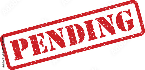 Red textured pending rubber stamp signifies a process or item currently awaiting action or approval