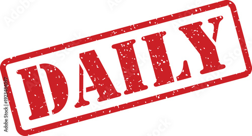 Red textured rubber stamp with the word DAILY clearly visible on a clean white background