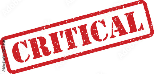 Striking red grunge rubber stamp impression displaying the bold word CRITICAL on a pure white surface