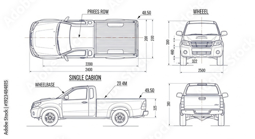 Technical Drawing of a Truck Design.