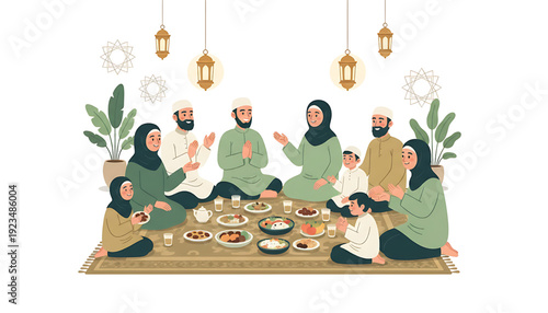 Muslim Family Having Iftar Together During Ramadan Celebration