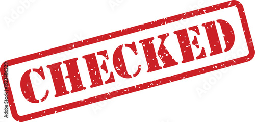 This striking red rubber stamp prominently features the word CHECKED on a bright uncluttered white background