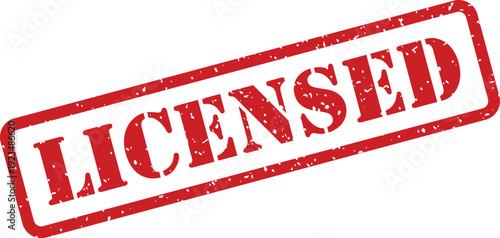 This textured red rubber stamp clearly displays the single word LICENSED, denoting official authorization and permission
