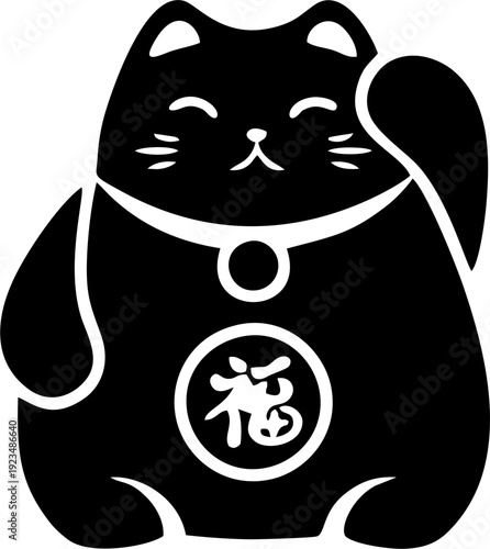 Black maneki neko lucky cat silhouette for japanese culture theme