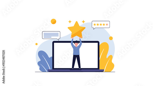 Happy customer provides a five-star rating on a digital platform to express satisfaction with the high-quality product and excellent service.