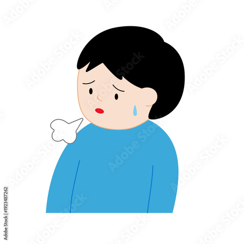 フラットデザイン | ため息をつき落ち込む男性 | 主線なしのモダンなイラスト