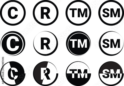 Trademark and copyright symbol line icon vector illustration. Registered brand protection and intellectual property legal design.
