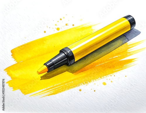 Illustration of a yellow highlighter pen on a textured white background