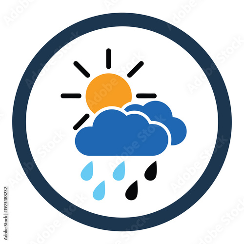Weather icon with sun and rain cloud in circle  mixed weather conditions symbol icon