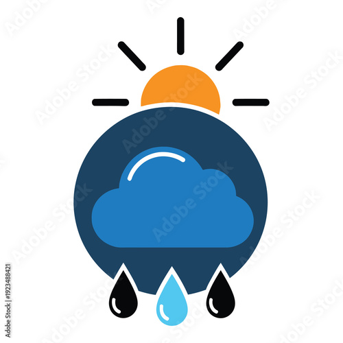 Weather icon with sun cloud and raindrops graphic symbol icon
