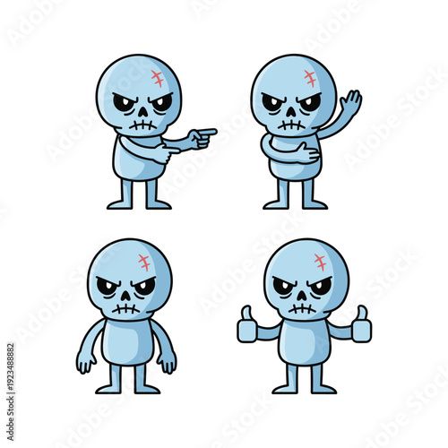 Cartoon mummy character set showing various gestures and emotions with copy space